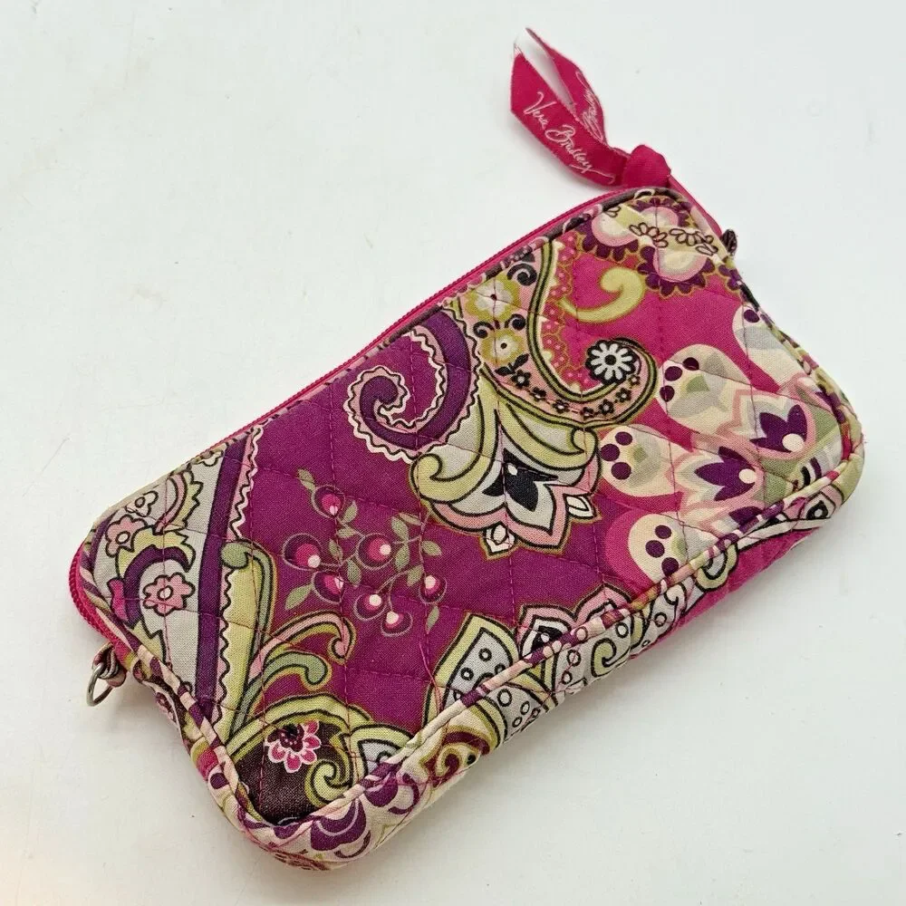 Vera Bradley Very Berry Paisley Zip Around Quilted Wallet Pink No Strap Retired - Picture 4 of 7